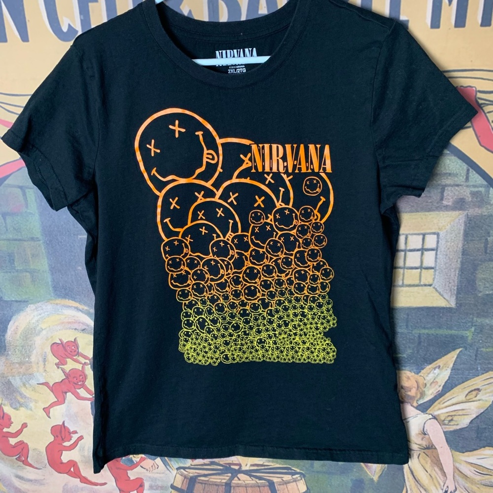 NIRVANA Many Smiles 2015 Black Graphic Design T-Shirt
